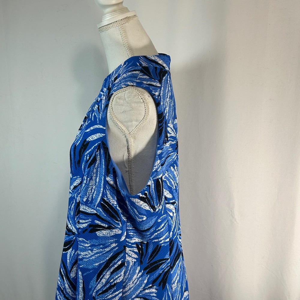 Cappagallo Blue White Abstract Leaf Print Sleeveless V-Neck Midi Dress Size 14‎ - Picture 5 of 7